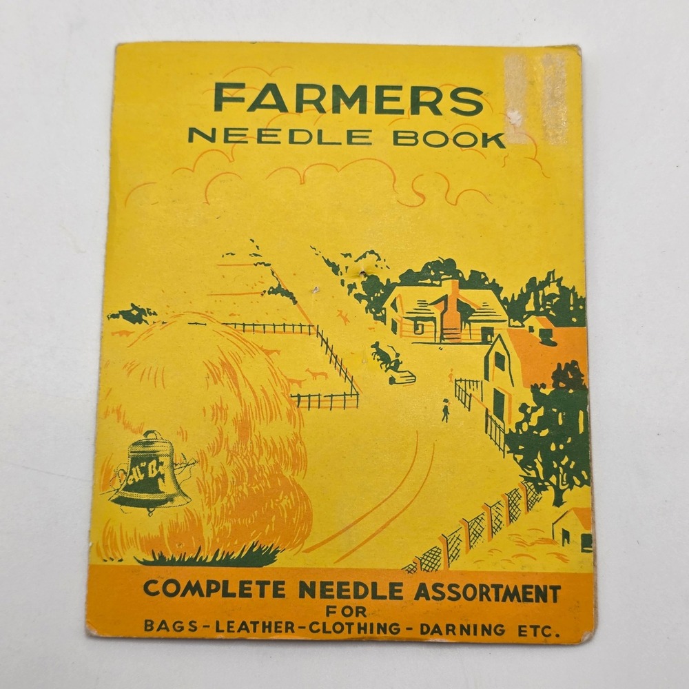Farmers Needle Book Vintage Yellow Farm Scene Mid-Century Sewing Kit Hong Kong